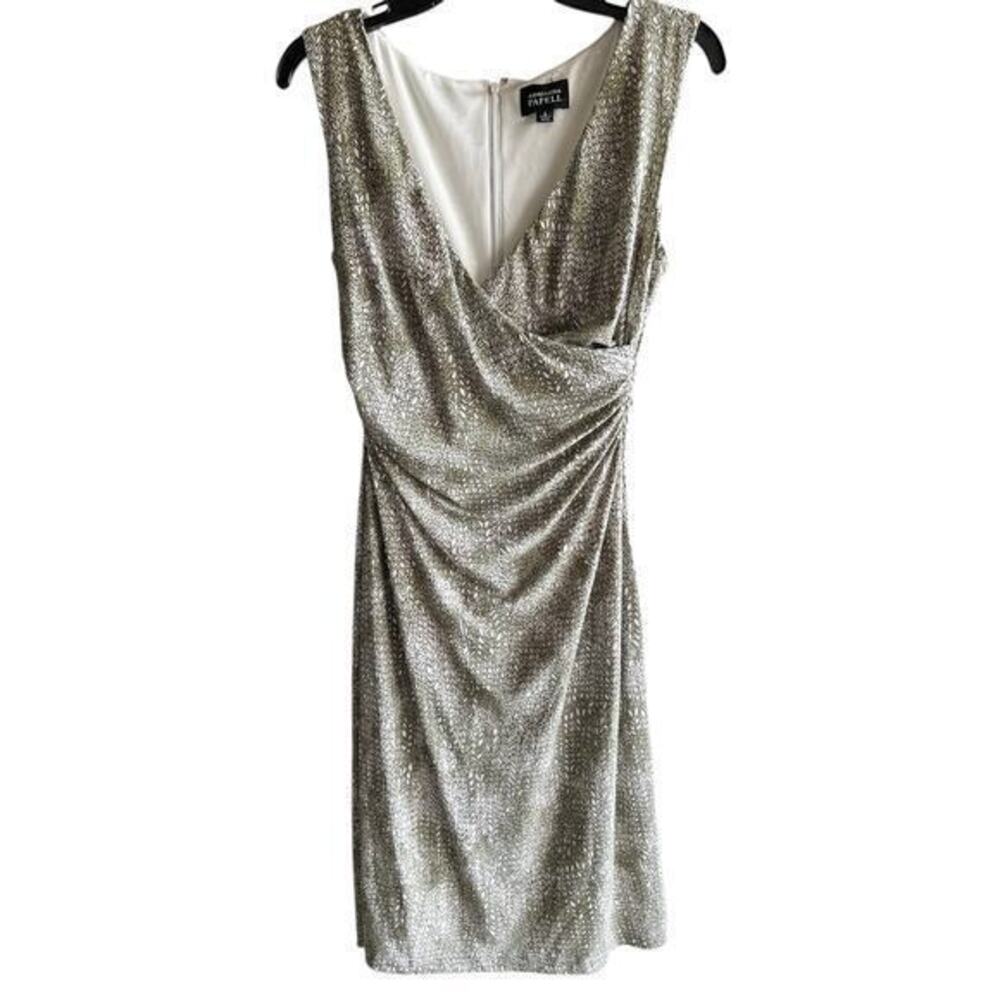 Adrianna Papell Green fern ruched back sides office siren sleeveless dress sz 6